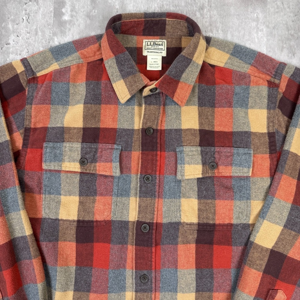 LL Bean Traditional Fit Flannel Shirt Mens XL Granola Plaid Chamois Long Sleeve - Picture 2 of 7